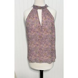 Ramy Brook Lula Paisley Print Sleeveless Keyhole‎ Tie Back Top Blouse Pink Large